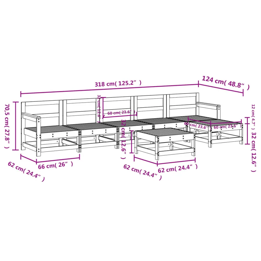 Salon de jardin 7 pcs Bois de pin massif - 8