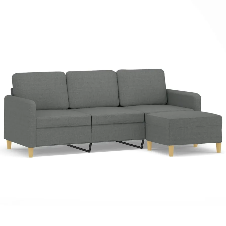 Canapé à 3 places avec repose-pieds Gris foncé 180 cm Tissu - 2