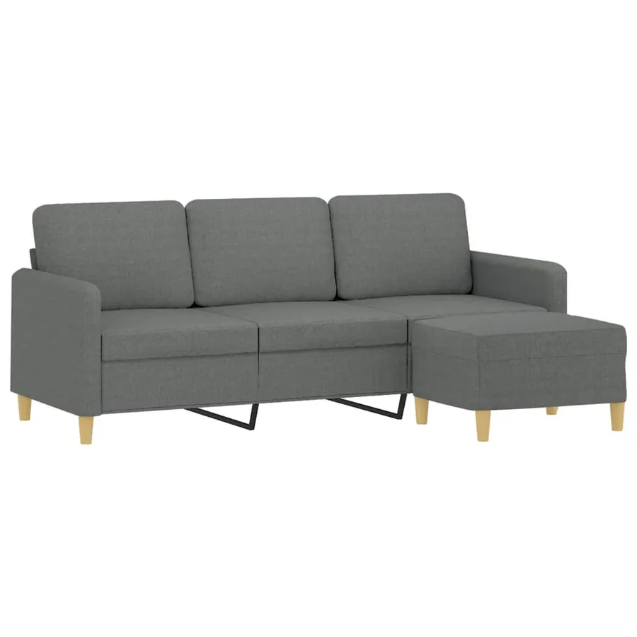 Canapé à 3 places avec repose-pieds Gris foncé 180 cm Tissu - 3
