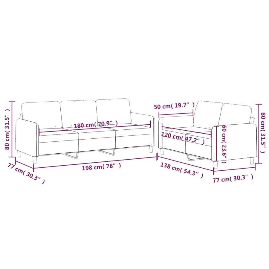 Ensemble de canapés 2 pcs avec coussins Taupe Tissu - 7