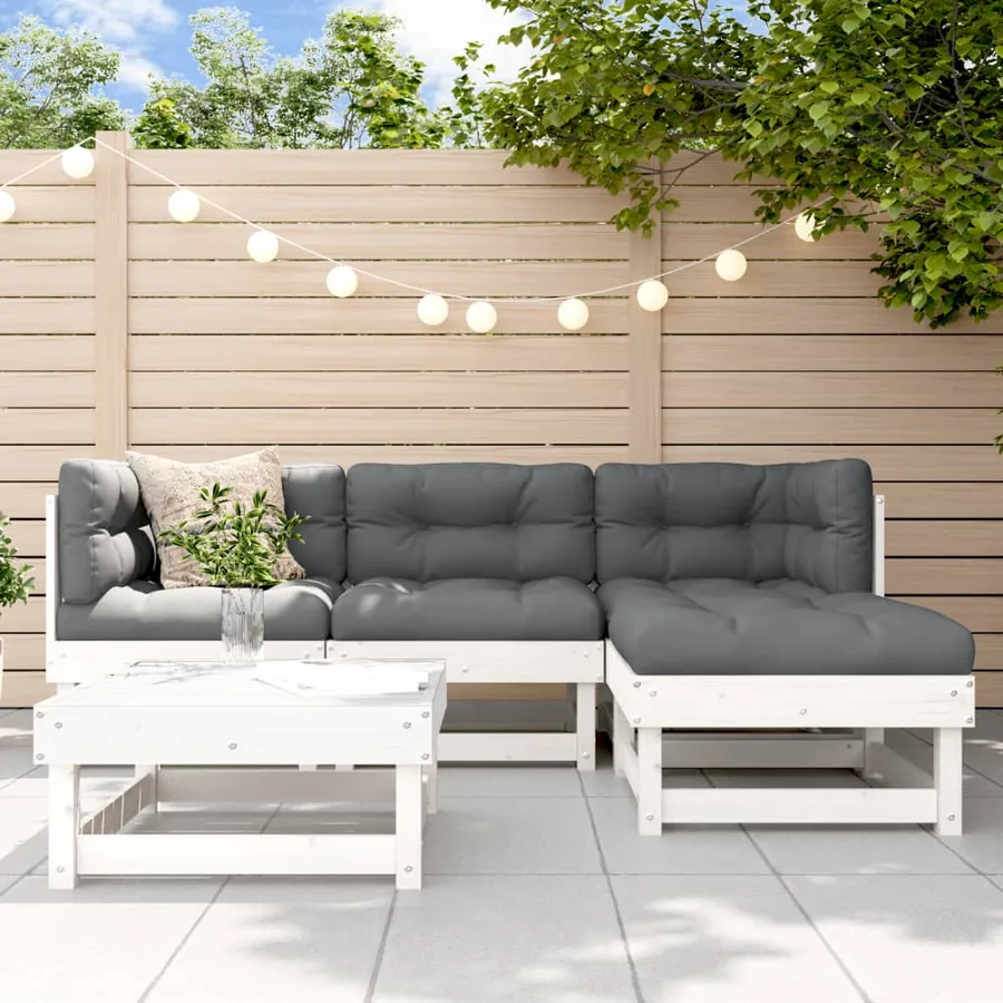 Salon de jardin 5 pcs blanc bois massif de pin