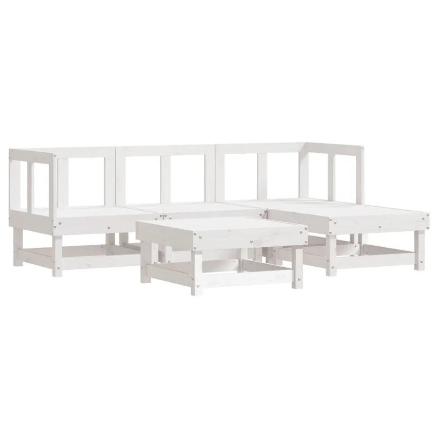Salon de jardin 5 pcs blanc bois massif de pin - 2