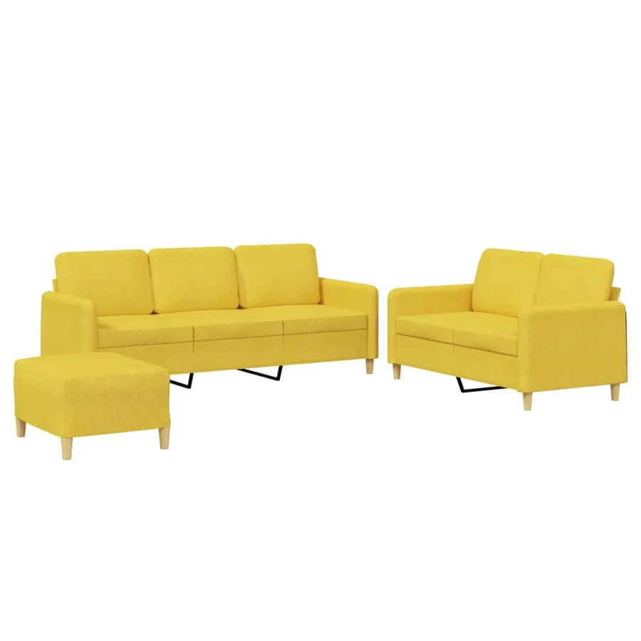 Ensemble de canapés 3 pcs avec coussins Jaune clair Tissu - 2