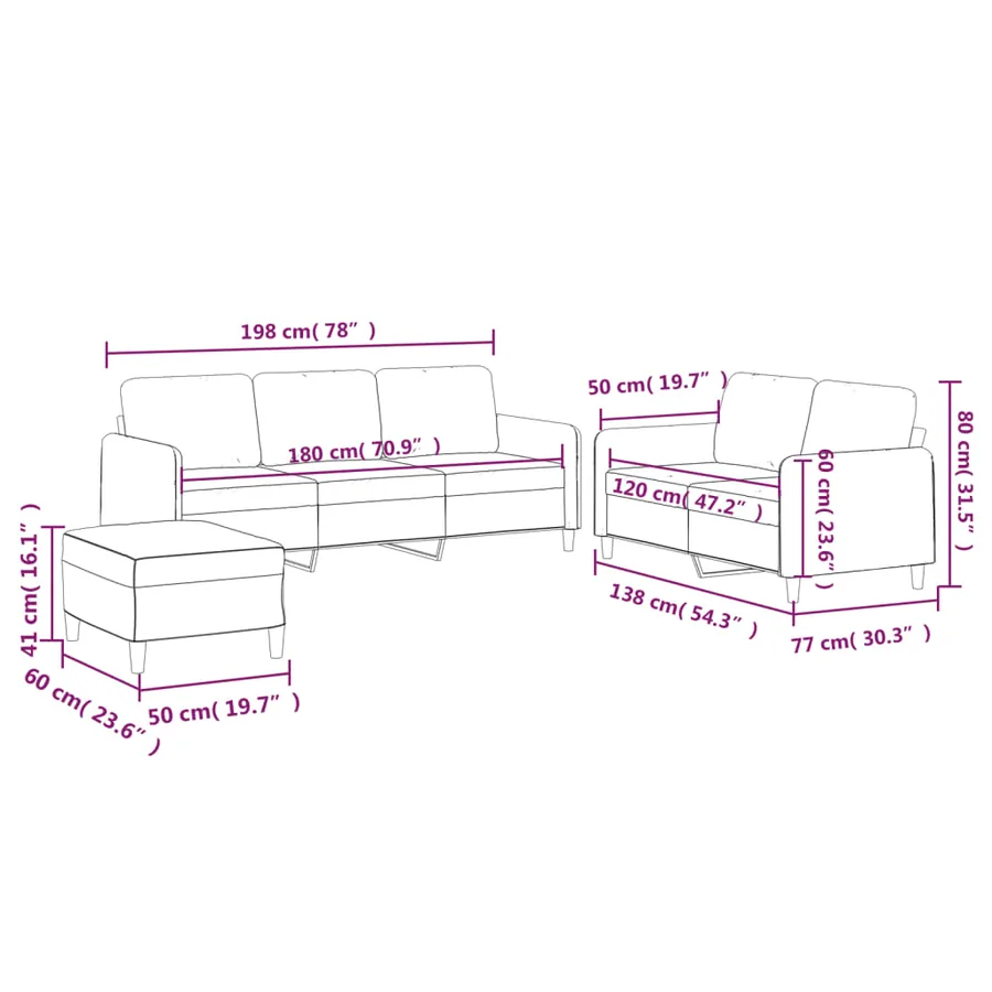 Ensemble de canapés 3 pcs avec coussins Jaune clair Tissu - 9