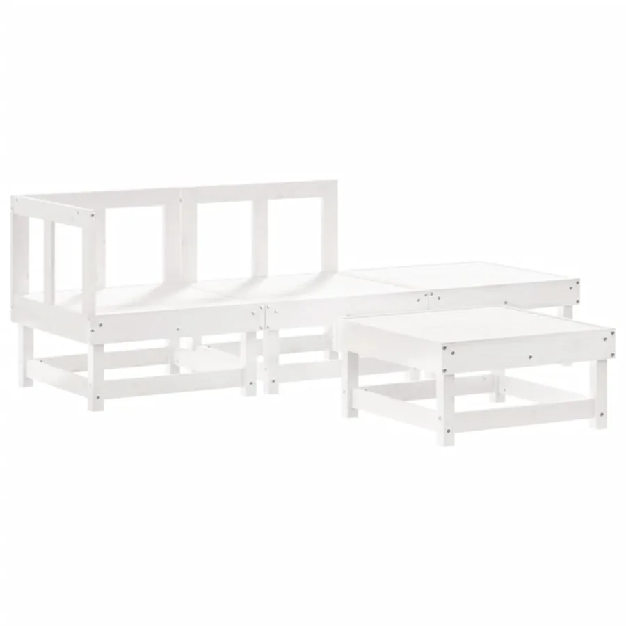 Salon de jardin 4 pcs blanc bois de pin massif - 2