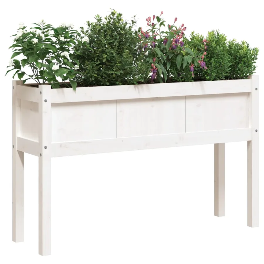 Jardinières avec pieds blanc 110x31x70 cm bois de pin massif - 4