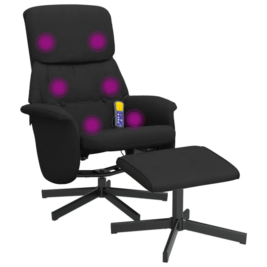 Fauteuil de massage inclinable avec repose-pied noir tissu - 2