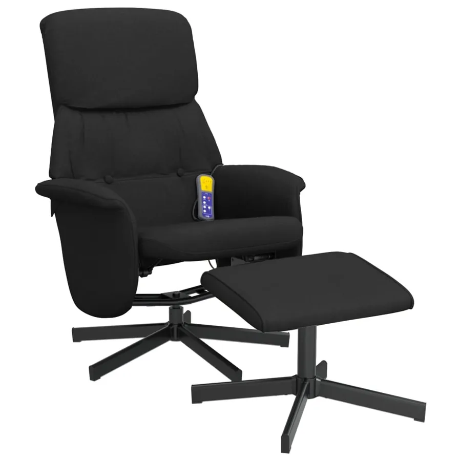 Fauteuil de massage inclinable avec repose-pied noir tissu - 3
