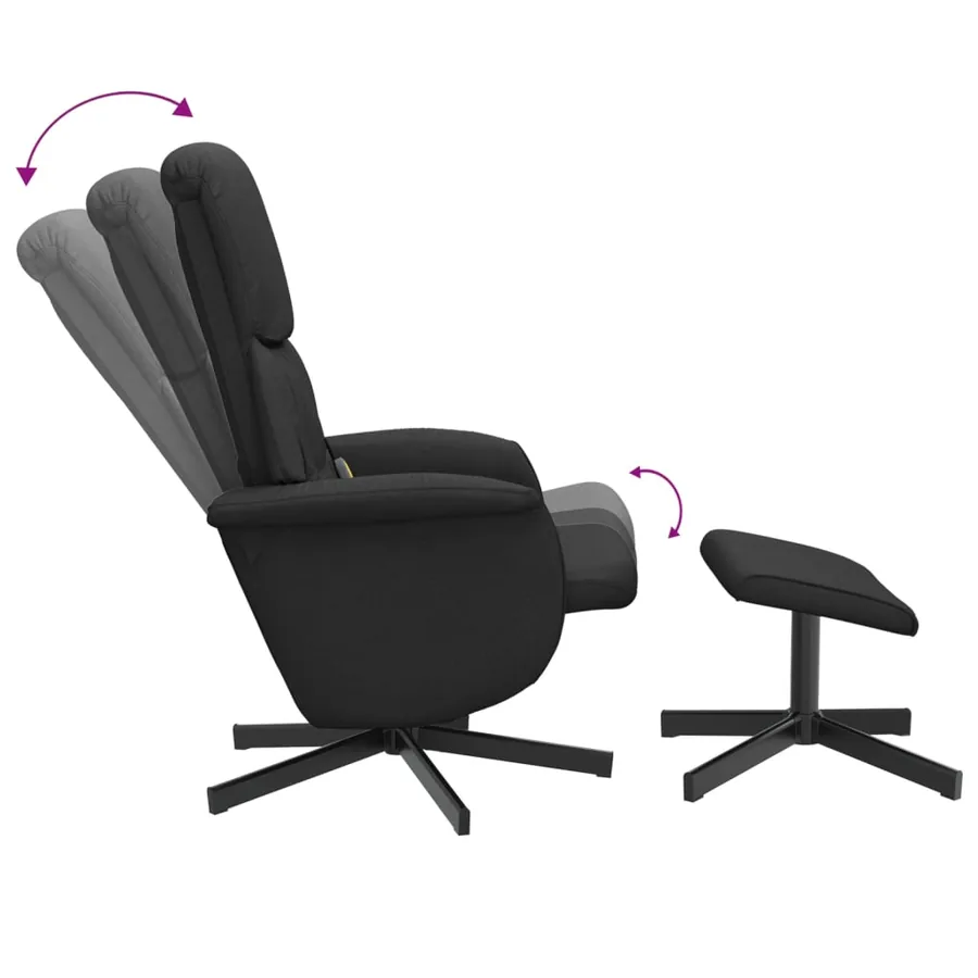 Fauteuil de massage inclinable avec repose-pied noir tissu - 7