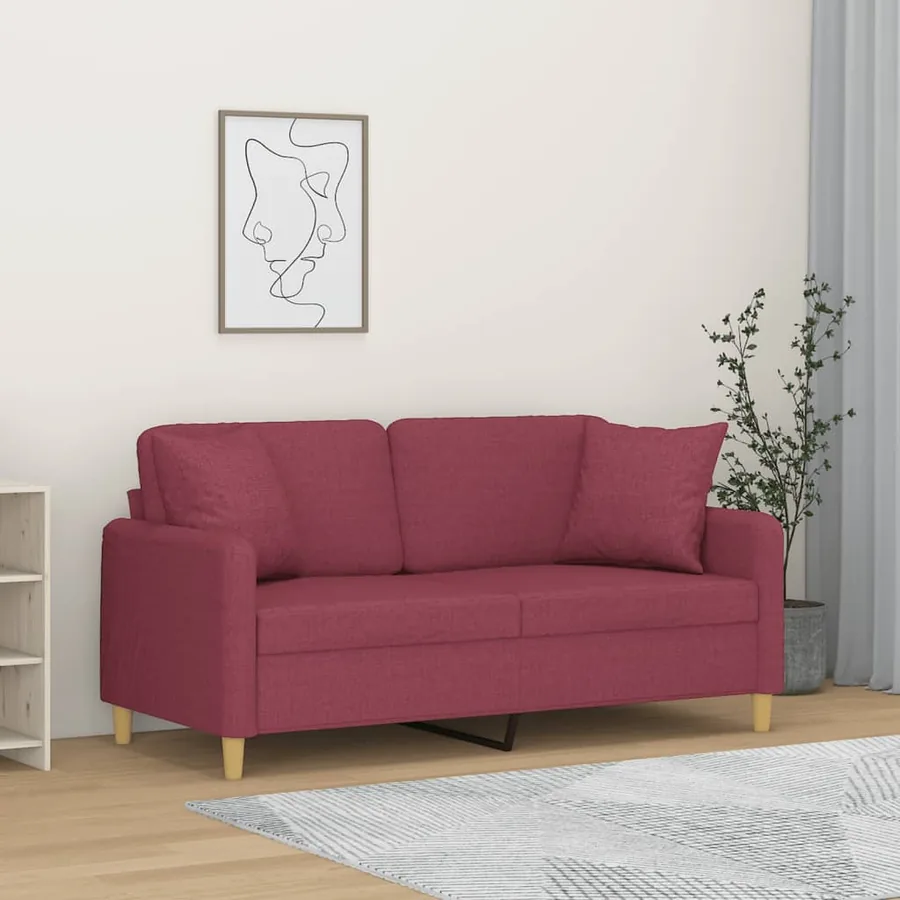 Canapé 2 places avec oreillers bordeaux 140 cm tissu