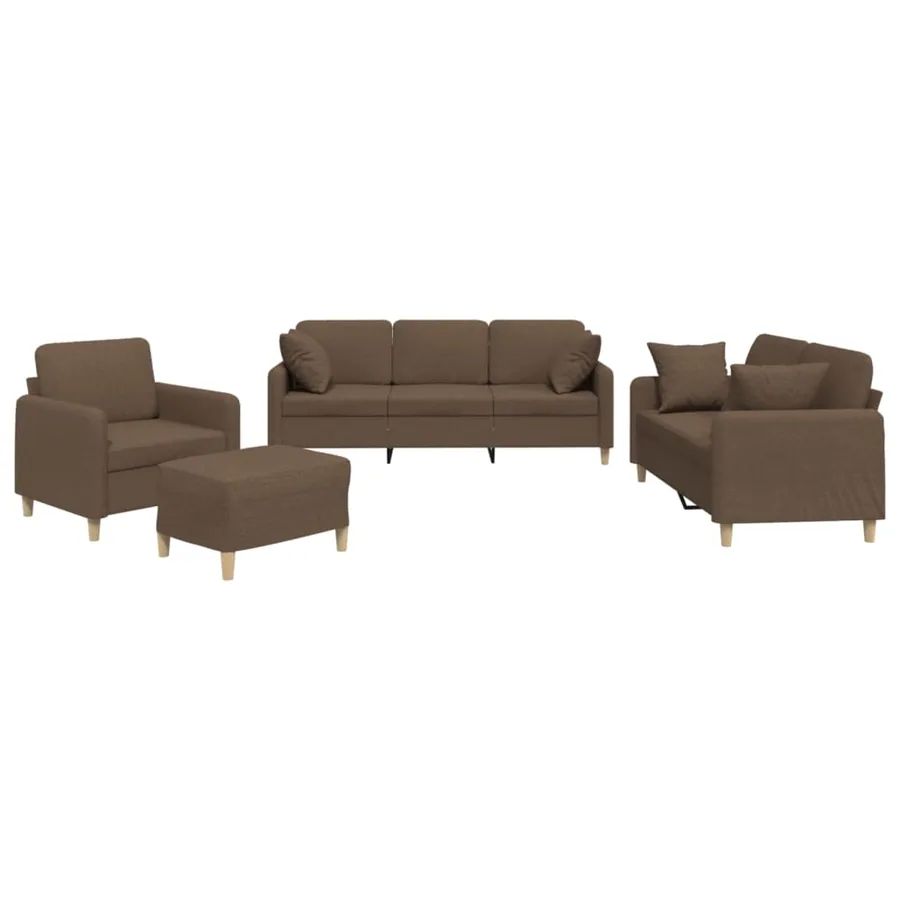 Ensemble de canapés 4 pcs avec coussins marron tissu - 2