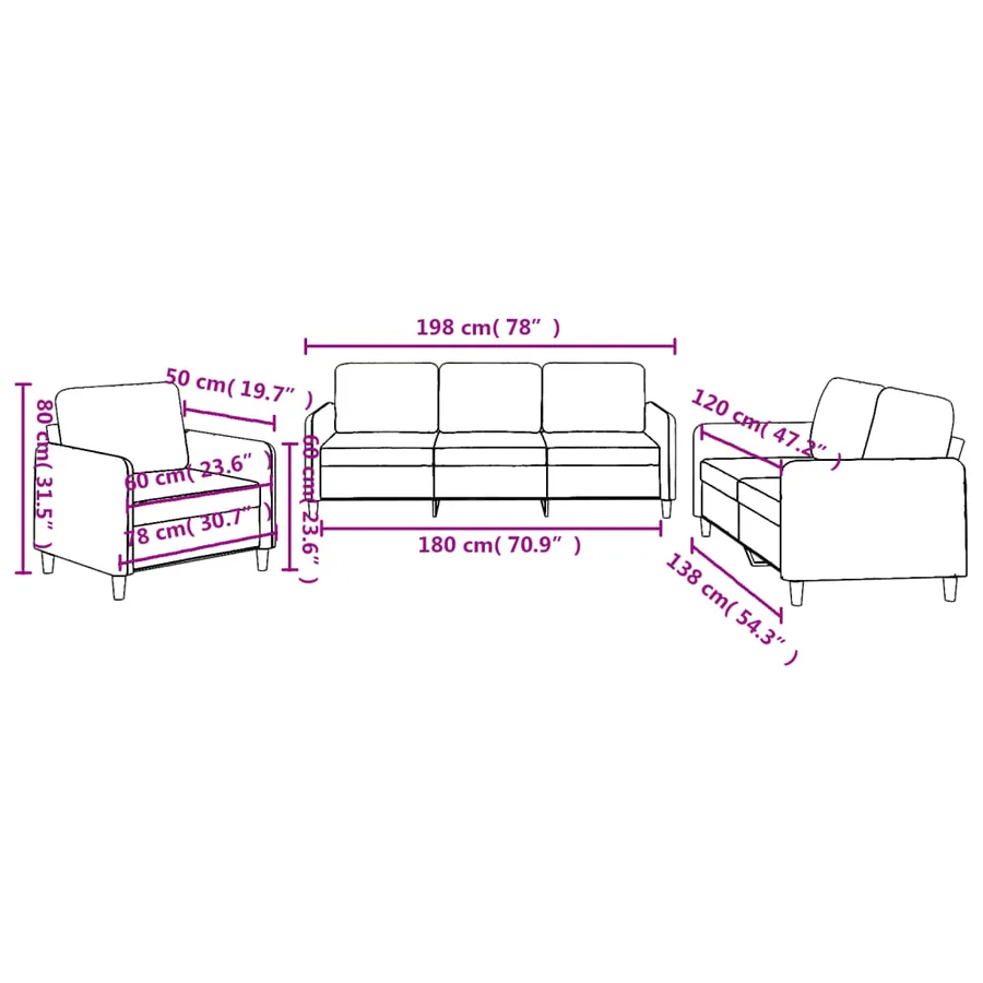 Ensemble de canapés 3 pcs avec coussins Marron Tissu - 8