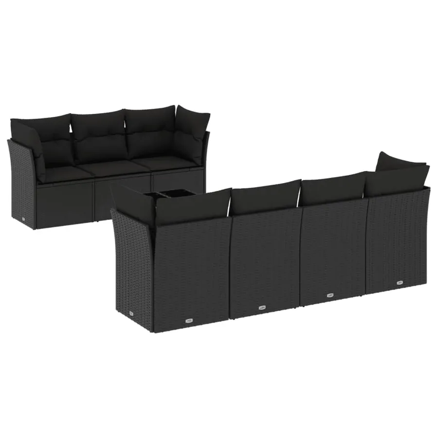 Salon de jardin 8 pcs avec coussins noir résine tressée - 2