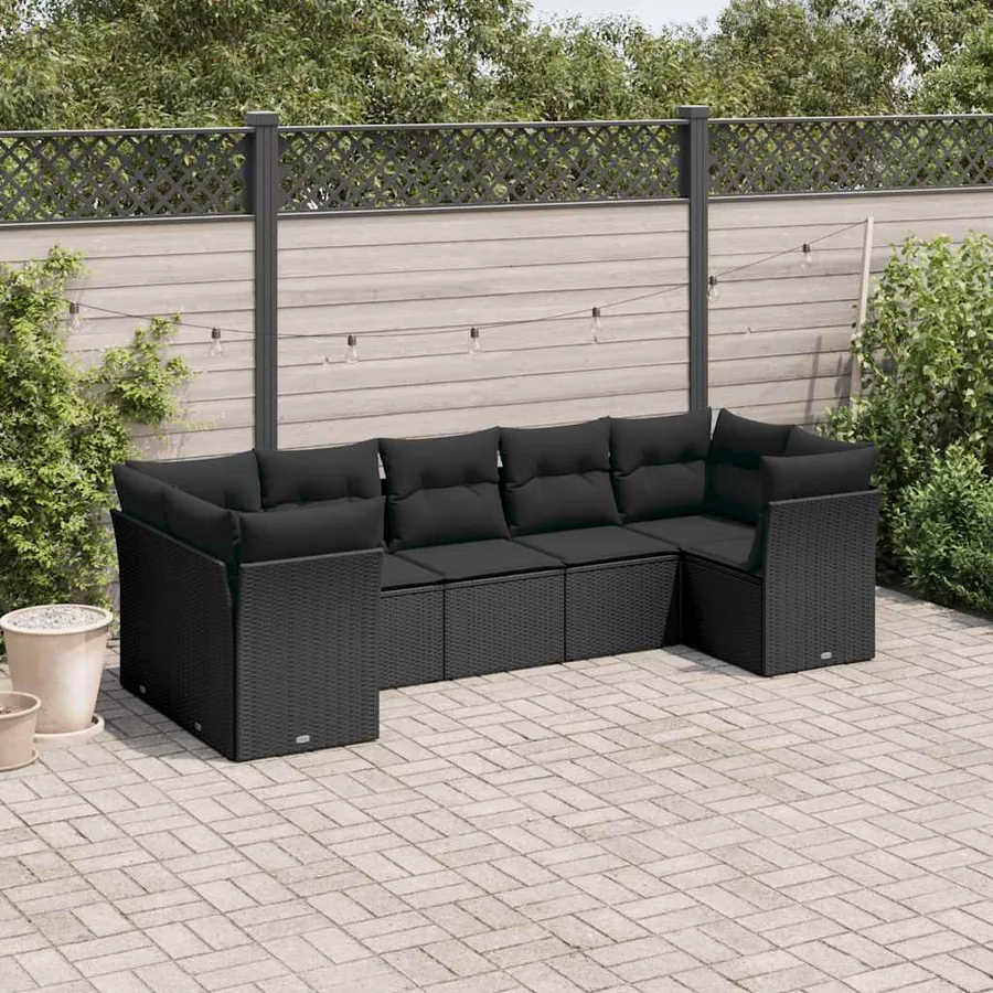 Salon de jardin 7 pcs avec coussins noir résine tressée 62 x 62 x 69 cm - 63,2 kg