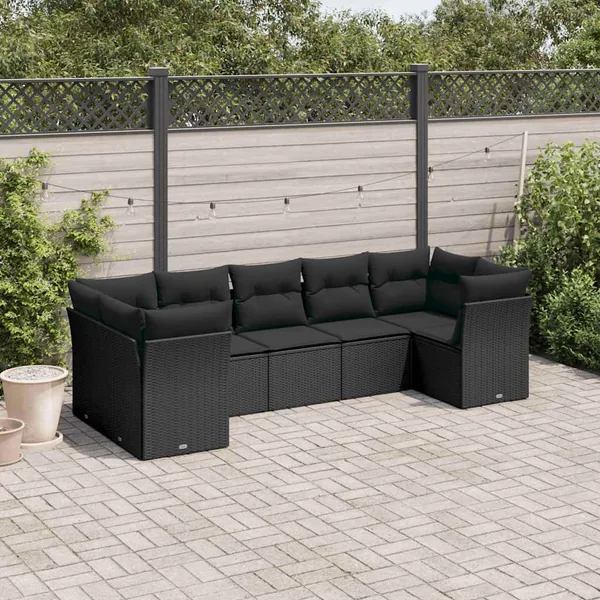 Salon de jardin 7 pcs avec coussins noir résine tressée 62 x 62 x 69 cm - 63,2 kg
