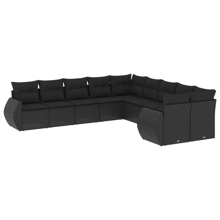 Salon de jardin 10 pcs avec coussins noir résine tressée - 2