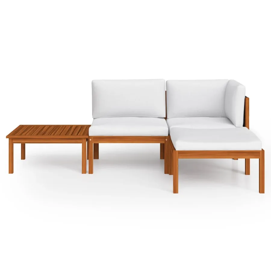 Salon de jardin 4 pièces avec coussins, bois d'acacia crème et corde - 3