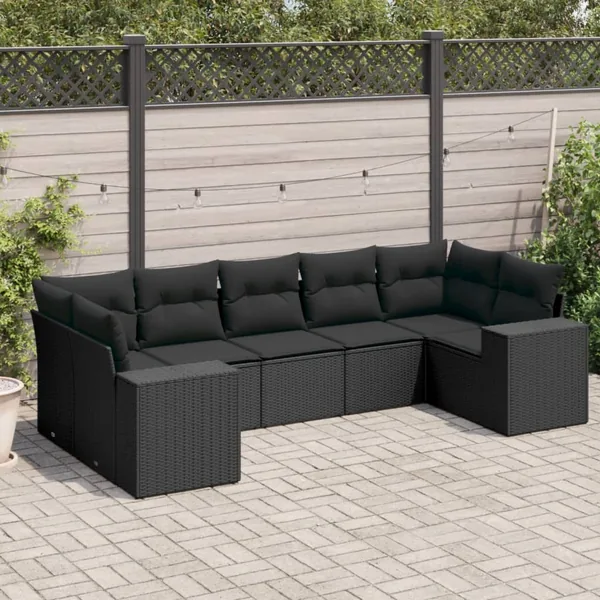 Salon de jardin 7 pcs avec coussins noir résine tressée 62 x 62 x 69 cm - 65,2 kg