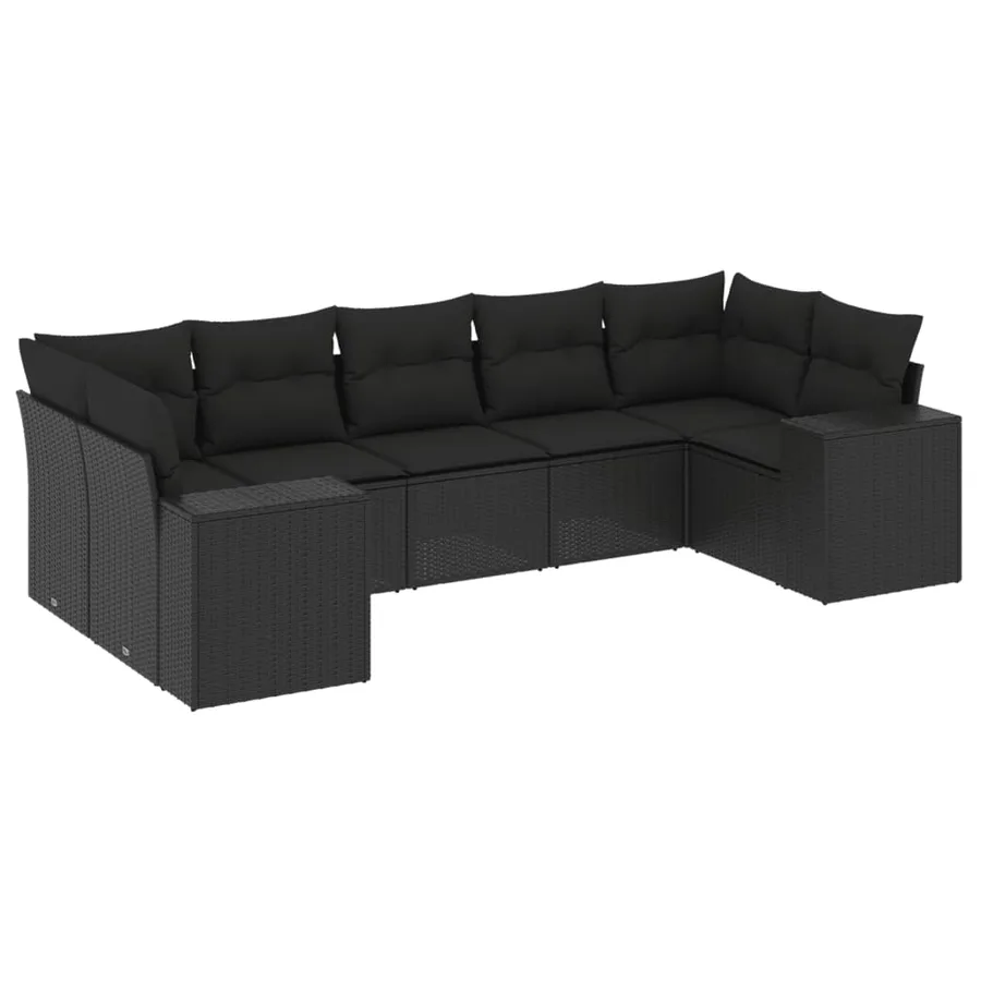 Salon de jardin 7 pcs avec coussins noir résine tressée 62 x 62 x 69 cm - 65,2 kg - 2