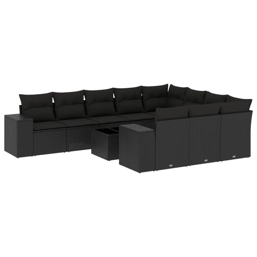 Salon de jardin 11 pcs avec coussins noir résine tressée - 2