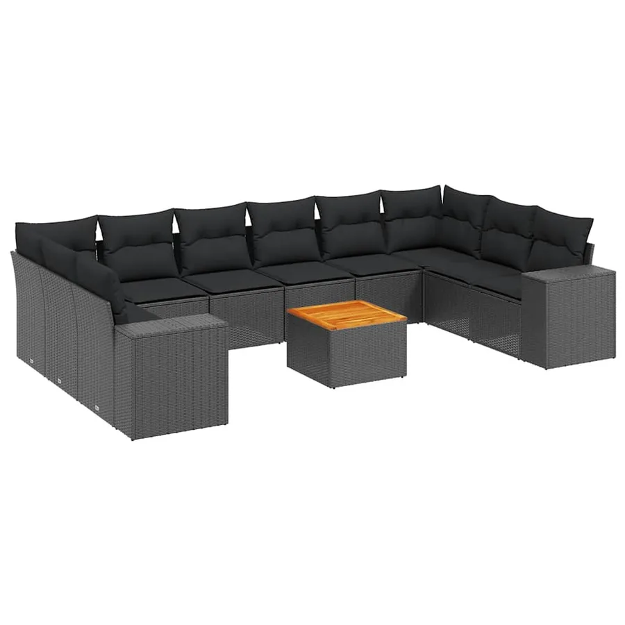 Salon de jardin 11 pcs avec coussins noir résine tressée - 2