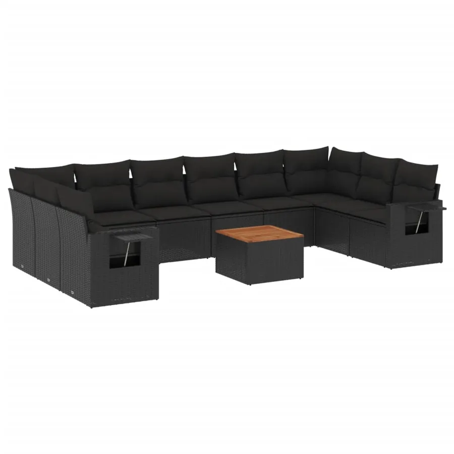 Salon de jardin 11 pcs avec coussins noir résine tressée - 2