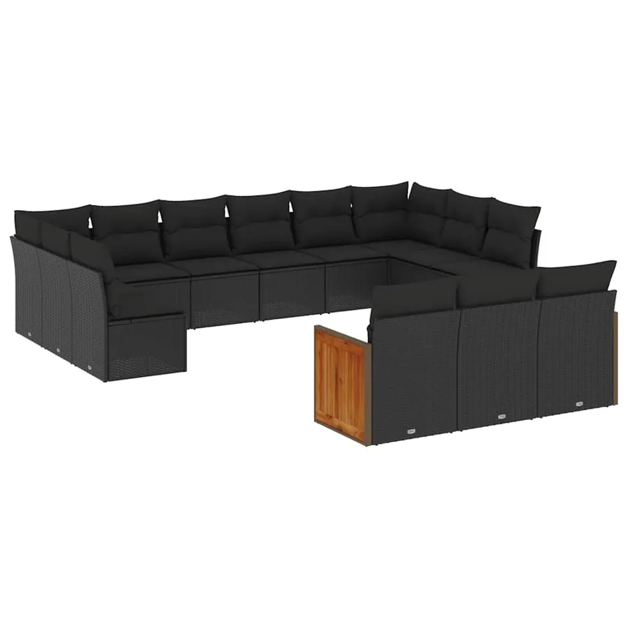 Salon de jardin avec coussins 13 pcs noir résine tressée - 2