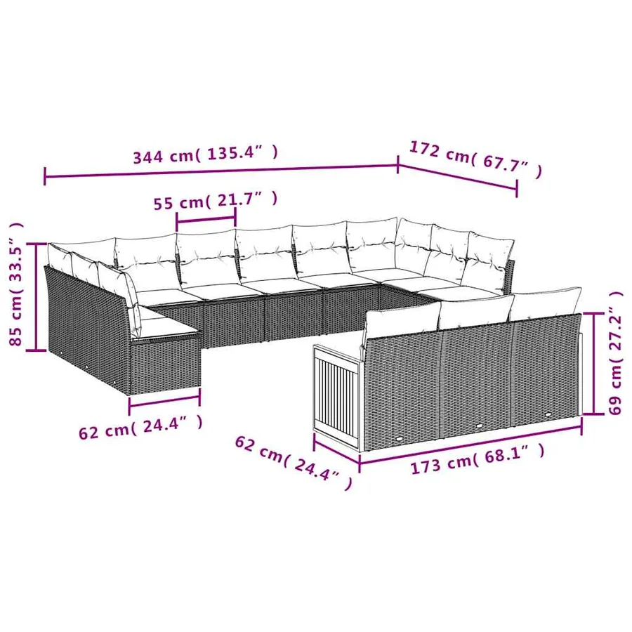Salon de jardin avec coussins 13 pcs noir résine tressée - 3