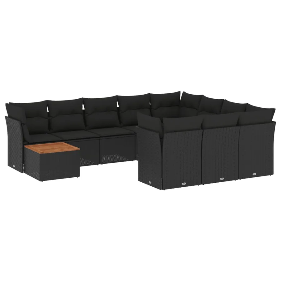 Salon de jardin 11 pcs avec coussins noir résine tressée - 2