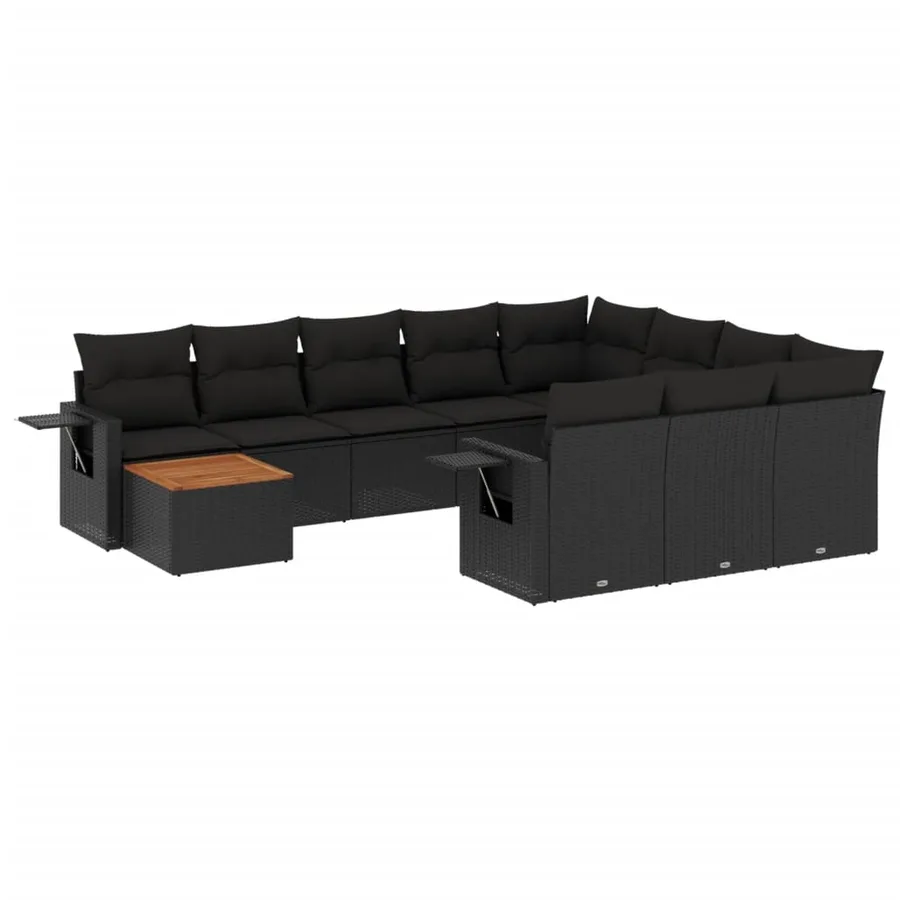 Salon de jardin 11 pcs avec coussins noir résine tressée - 2