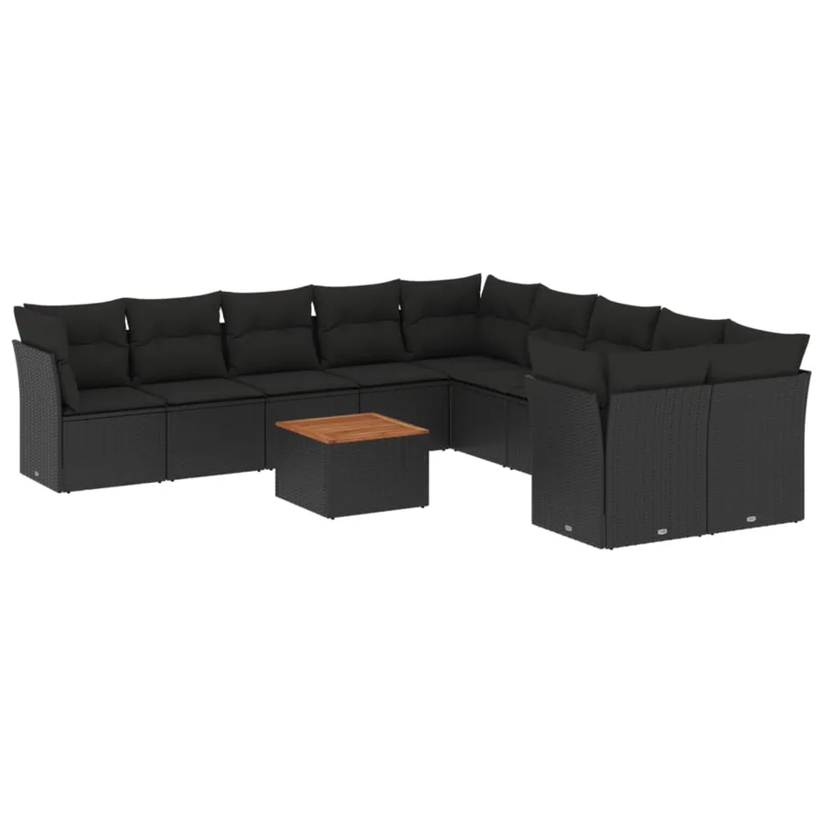 Salon de jardin 11 pcs avec coussins noir résine tressée - 2