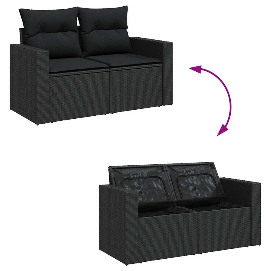 Salon de jardin 8 pcs avec coussins noir résine tressée - 4