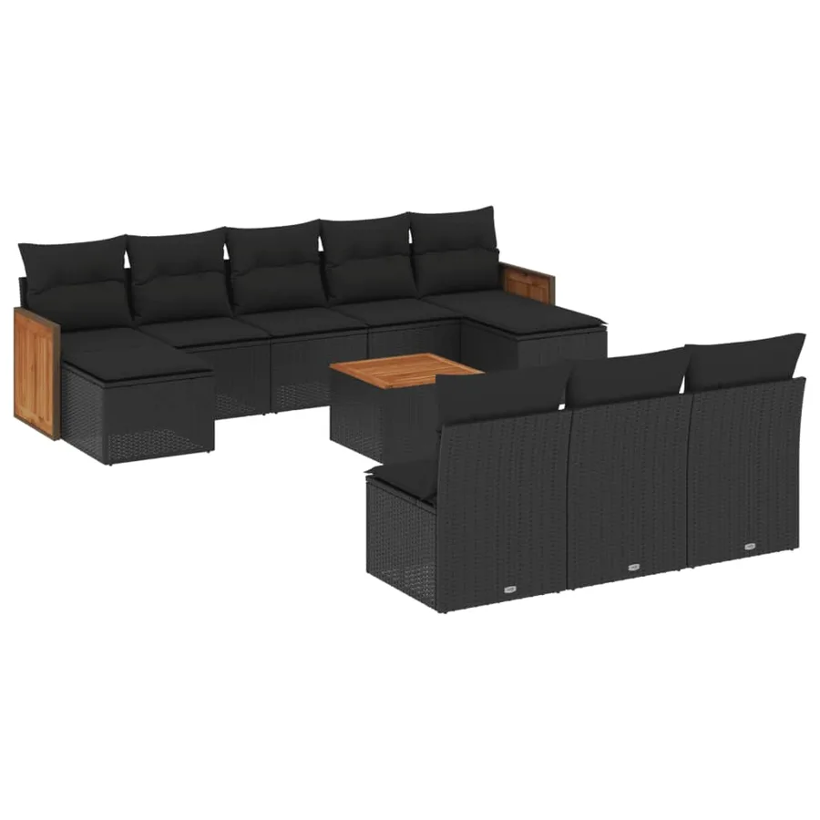 Salon de jardin 11 pcs avec coussins noir résine tressée - 2