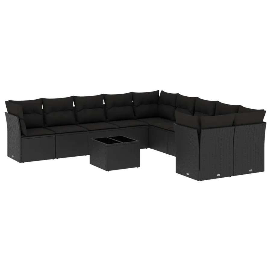 Salon de jardin 11 pcs avec coussins noir résine tressée - 2