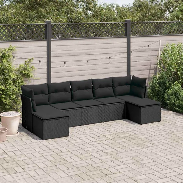 Salon de jardin 7 pcs avec coussins noir résine tressée 62 x 62 x 69 cm - 56,0 kg