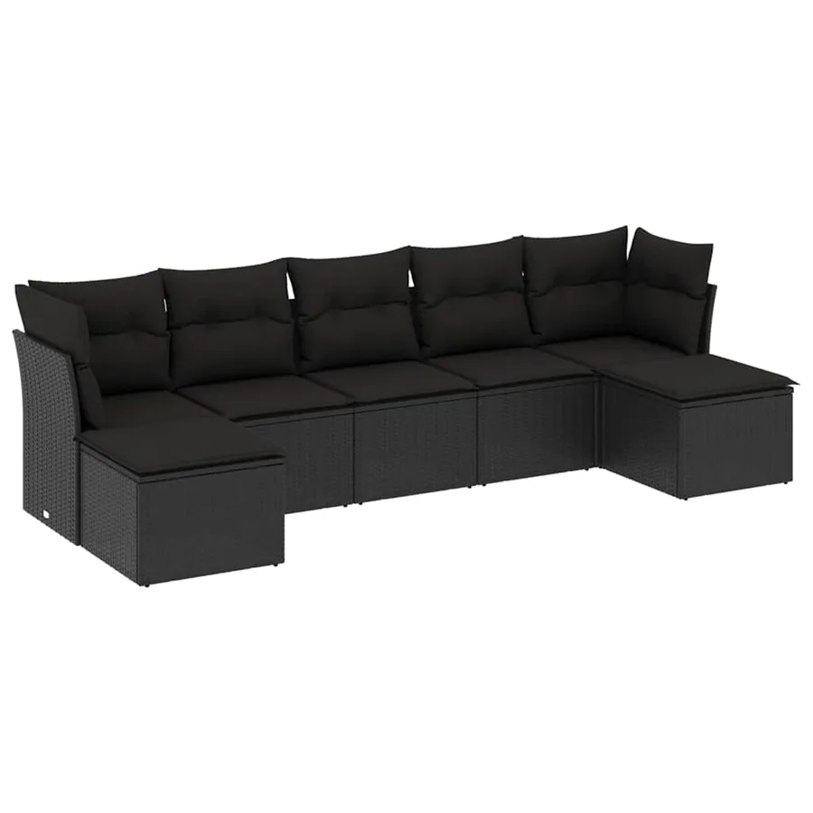Salon de jardin 7 pcs avec coussins noir résine tressée 62 x 62 x 69 cm - 56,0 kg - 2