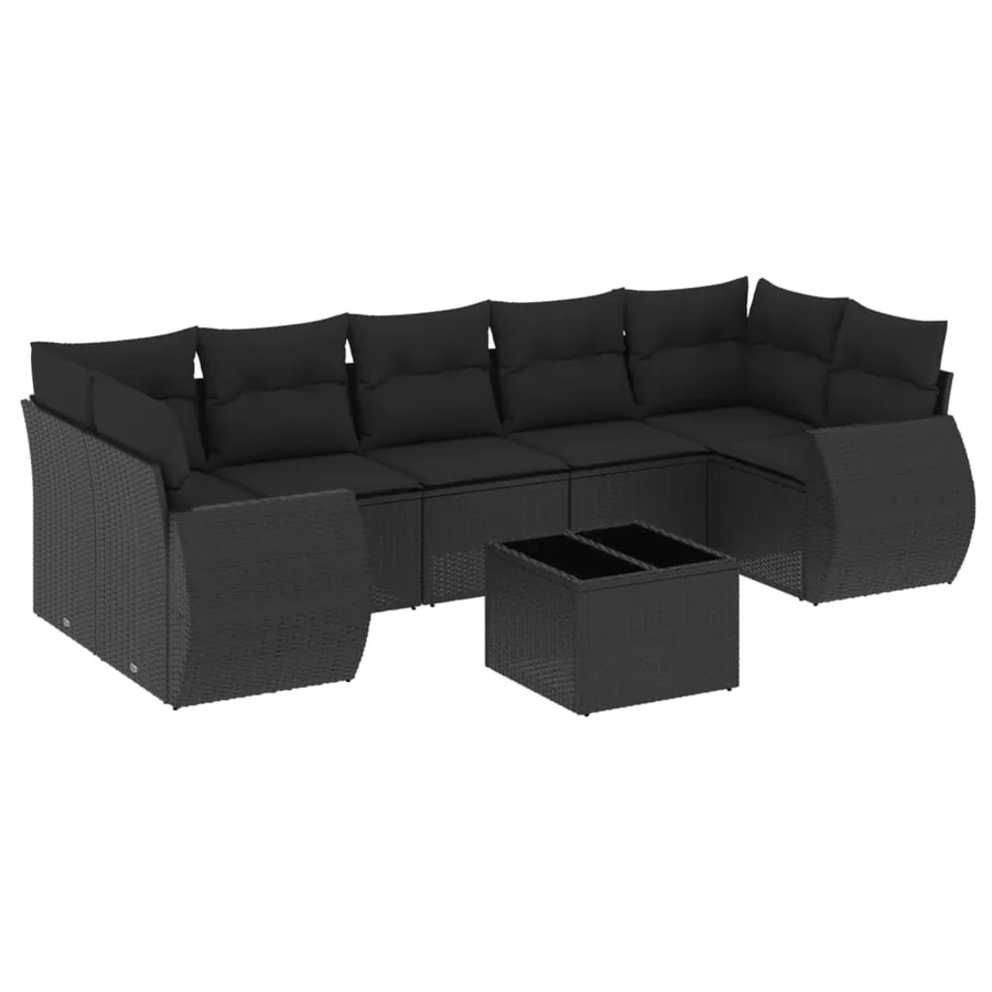 Salon de jardin 8 pcs avec coussins noir résine tressée - 2