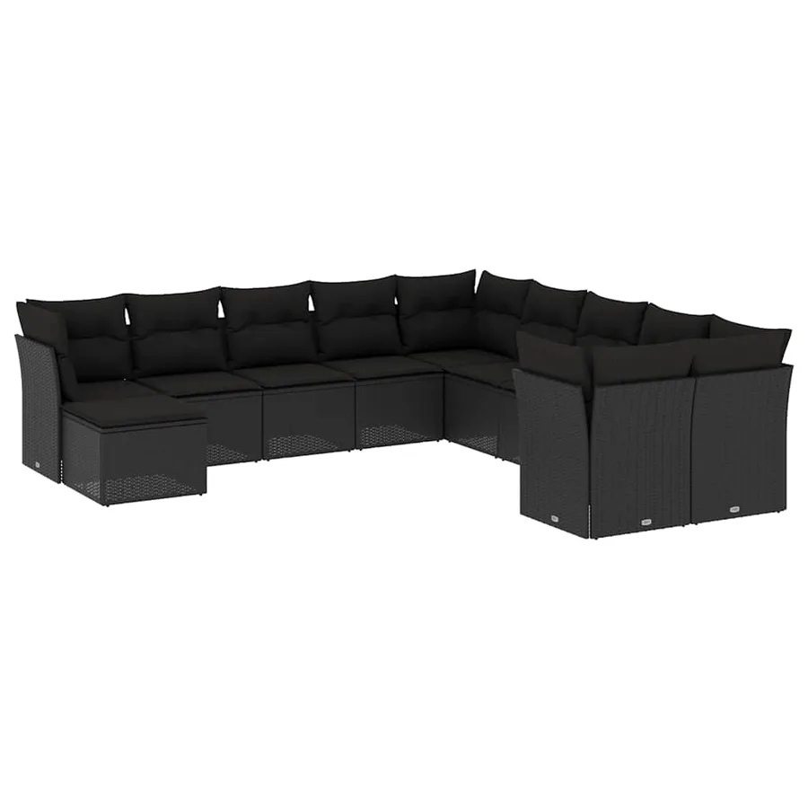 Salon de jardin 11 pcs avec coussins noir résine tressée - 2