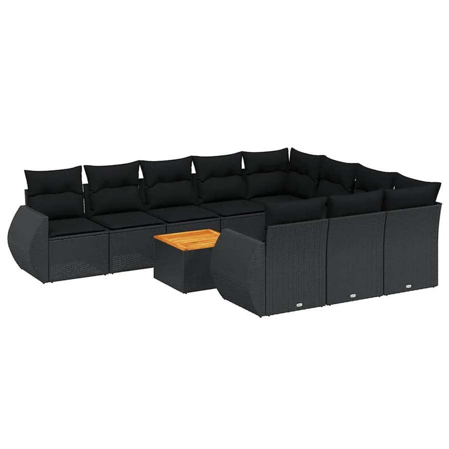 Salon de jardin 11 pcs avec coussins noir résine tressée - 2