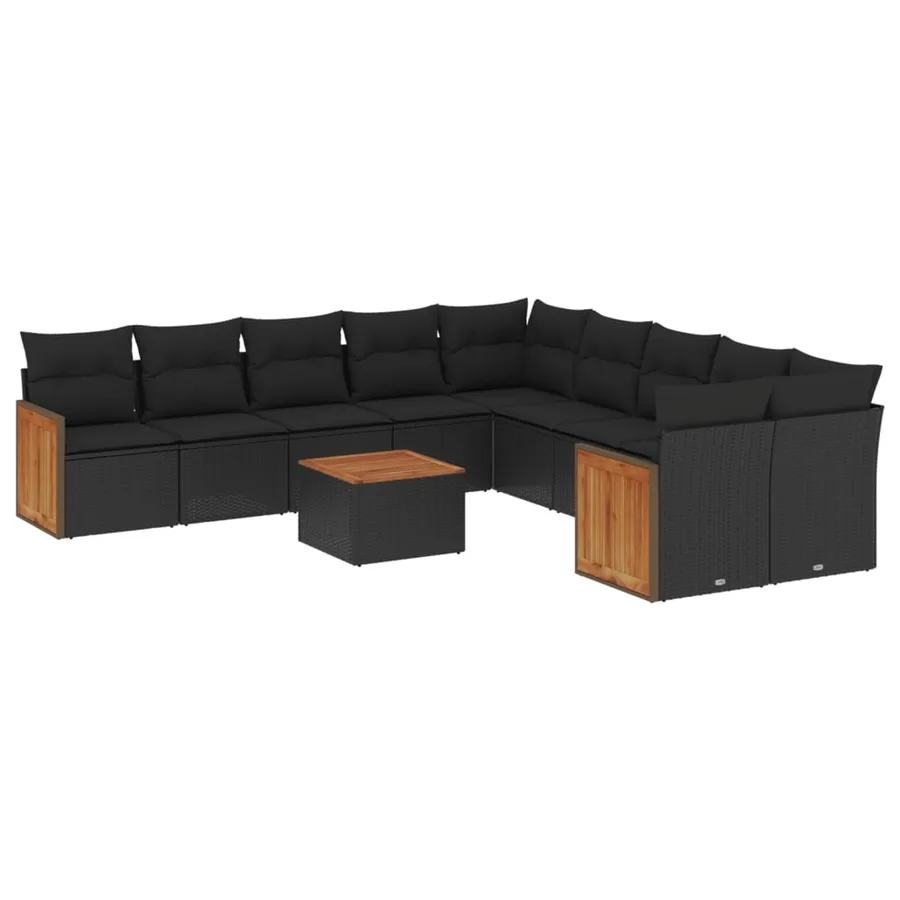 Salon de jardin 11 pcs avec coussins noir résine tressée - 2