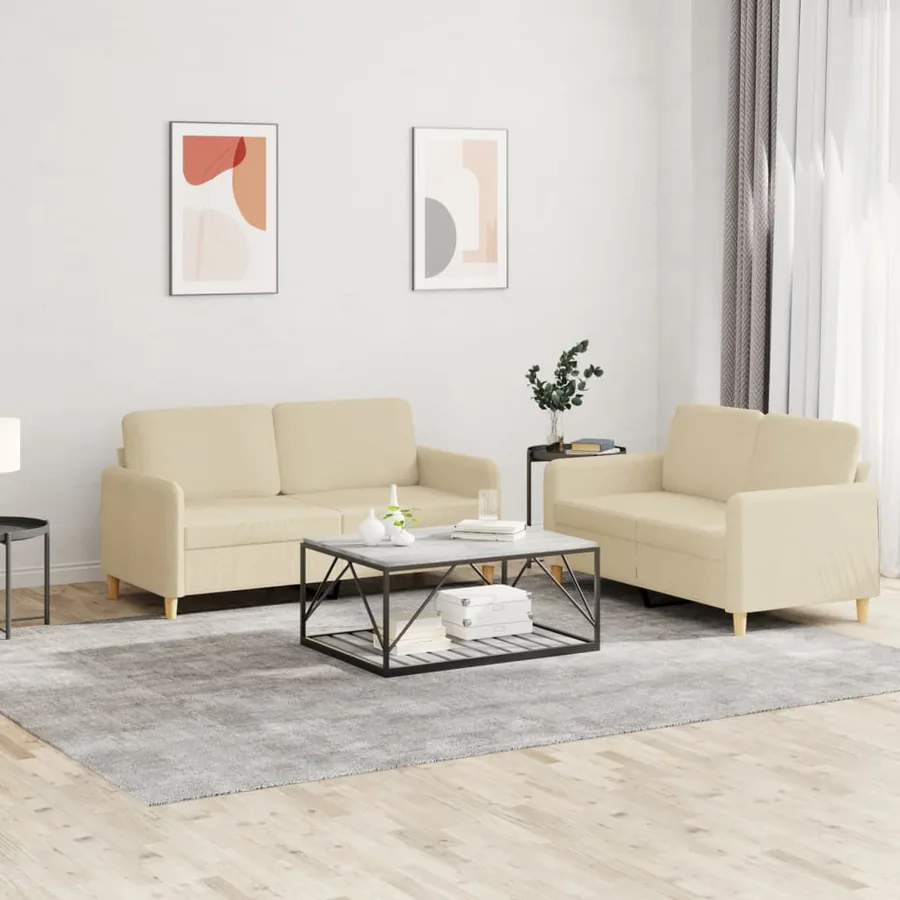 Ensemble de canapés 2 pcs avec coussins Crème Tissu