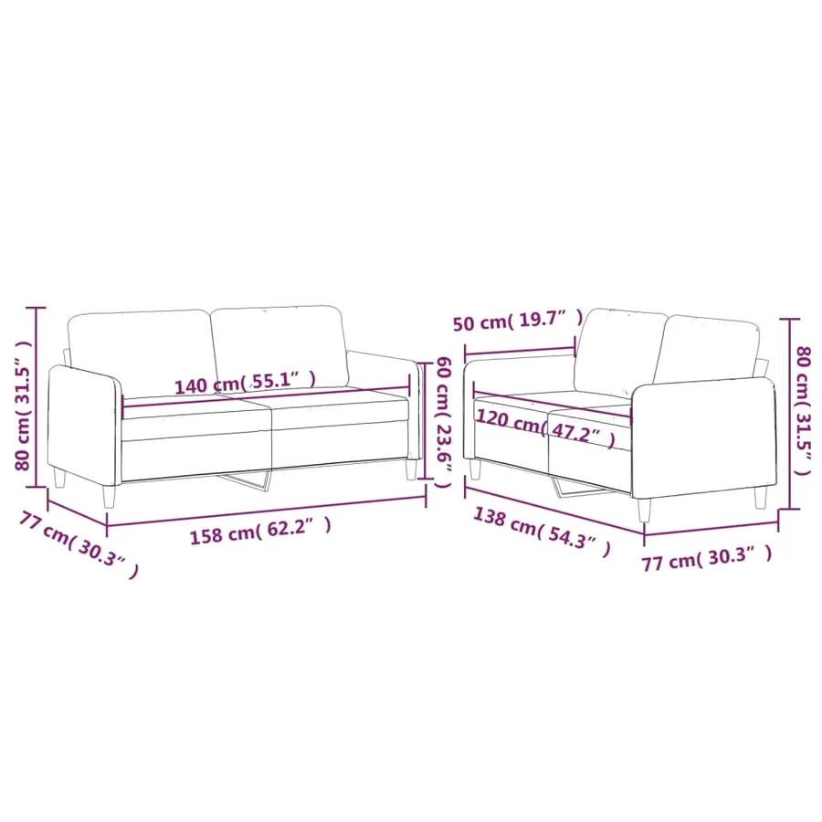 Ensemble de canapés 2 pcs avec coussins Crème Tissu - 7