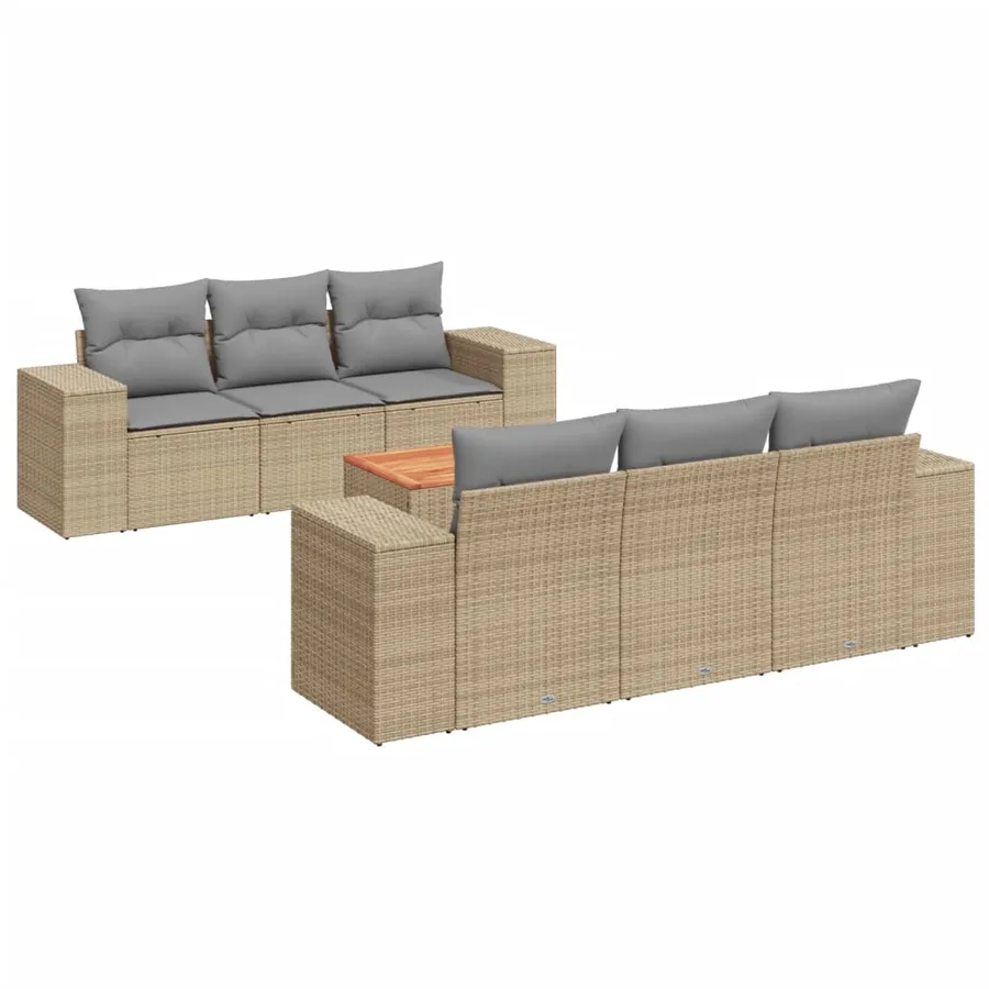 Salon de jardin avec coussins 7 pcs beige résine tressée - 2