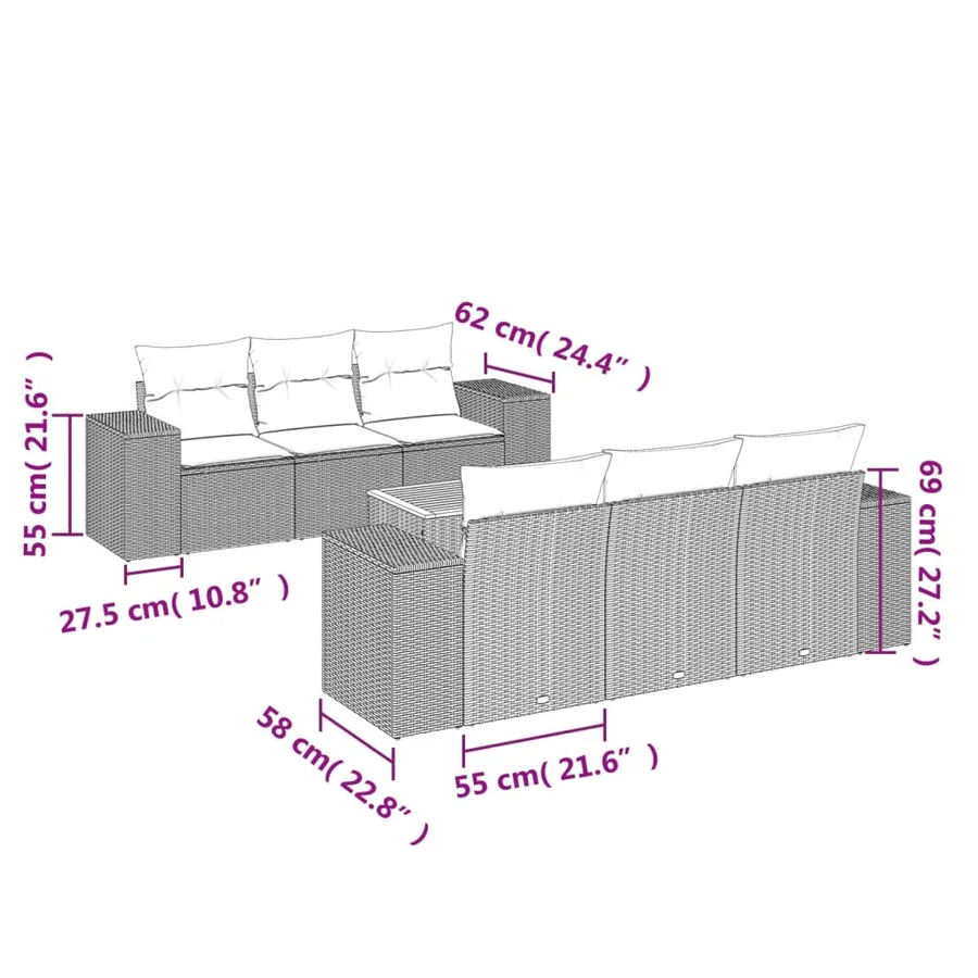 Salon de jardin avec coussins 7 pcs beige résine tressée - 3