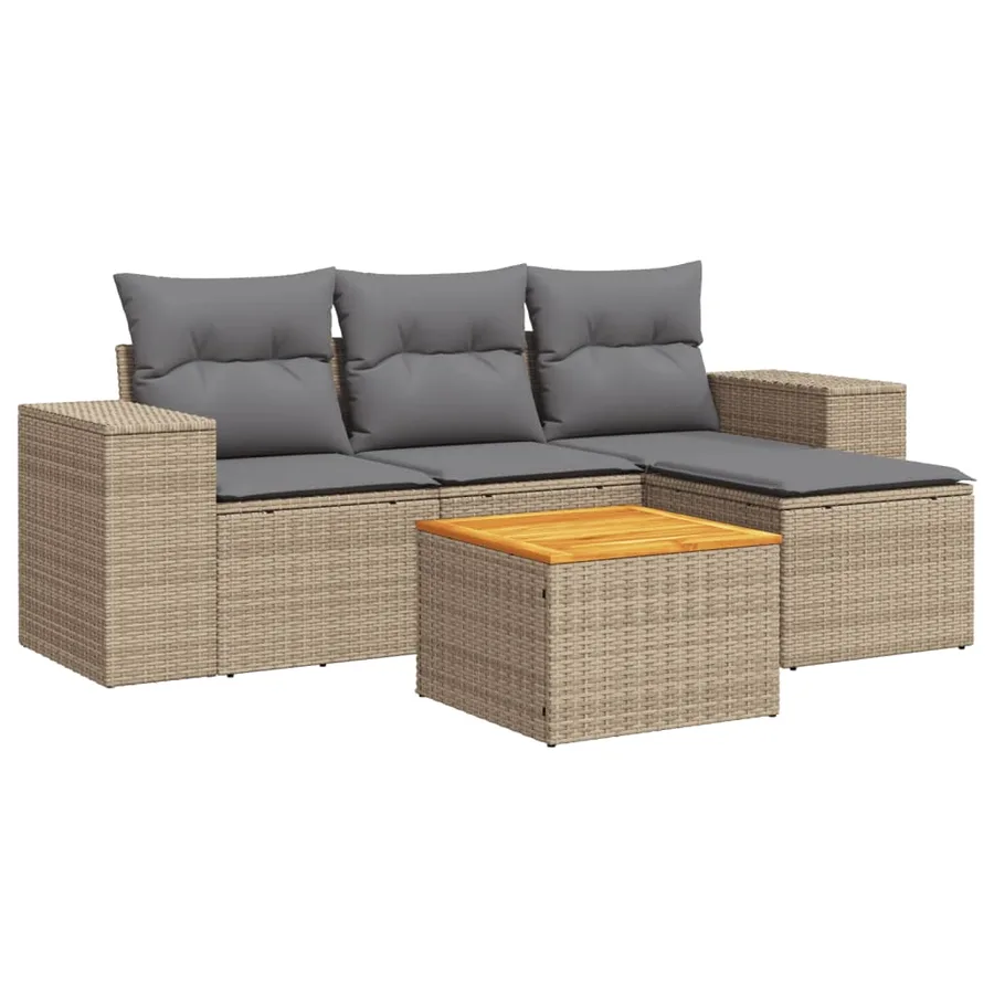 Salon de jardin avec coussins 5 pcs beige résine tressée - 2