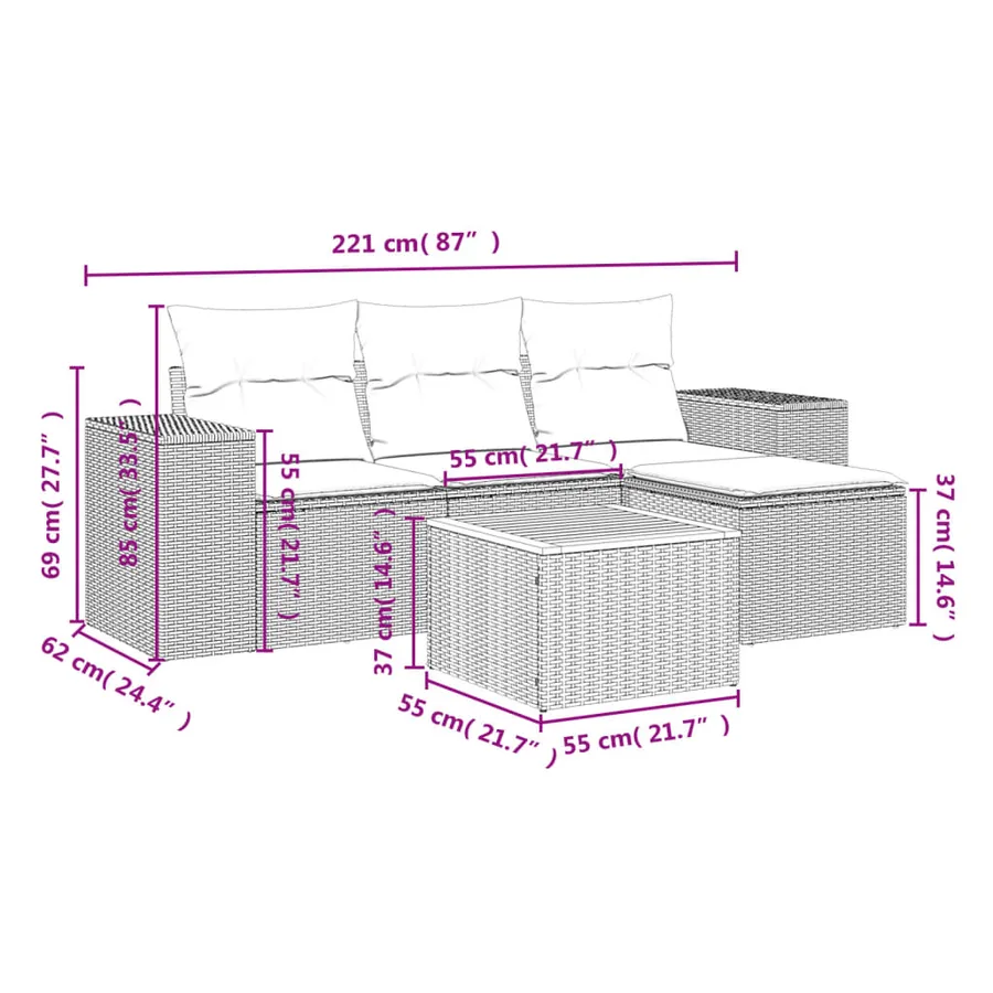 Salon de jardin avec coussins 5 pcs beige résine tressée - 3