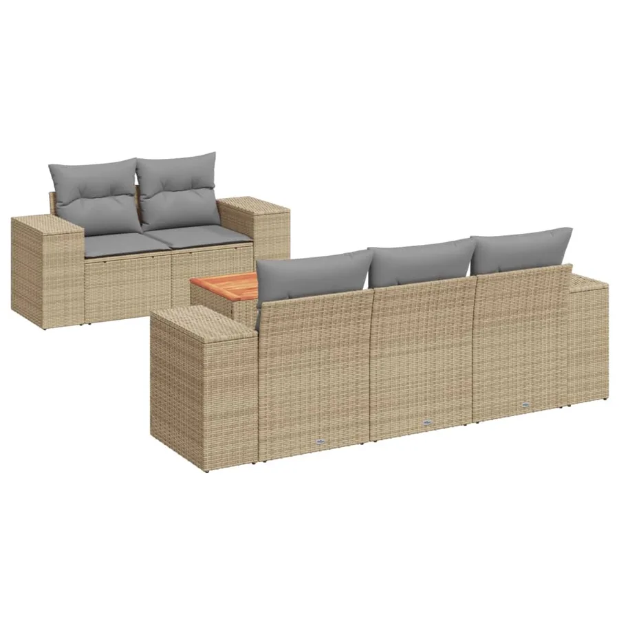 Salon de jardin avec coussins 6 pcs beige résine tressée - 2