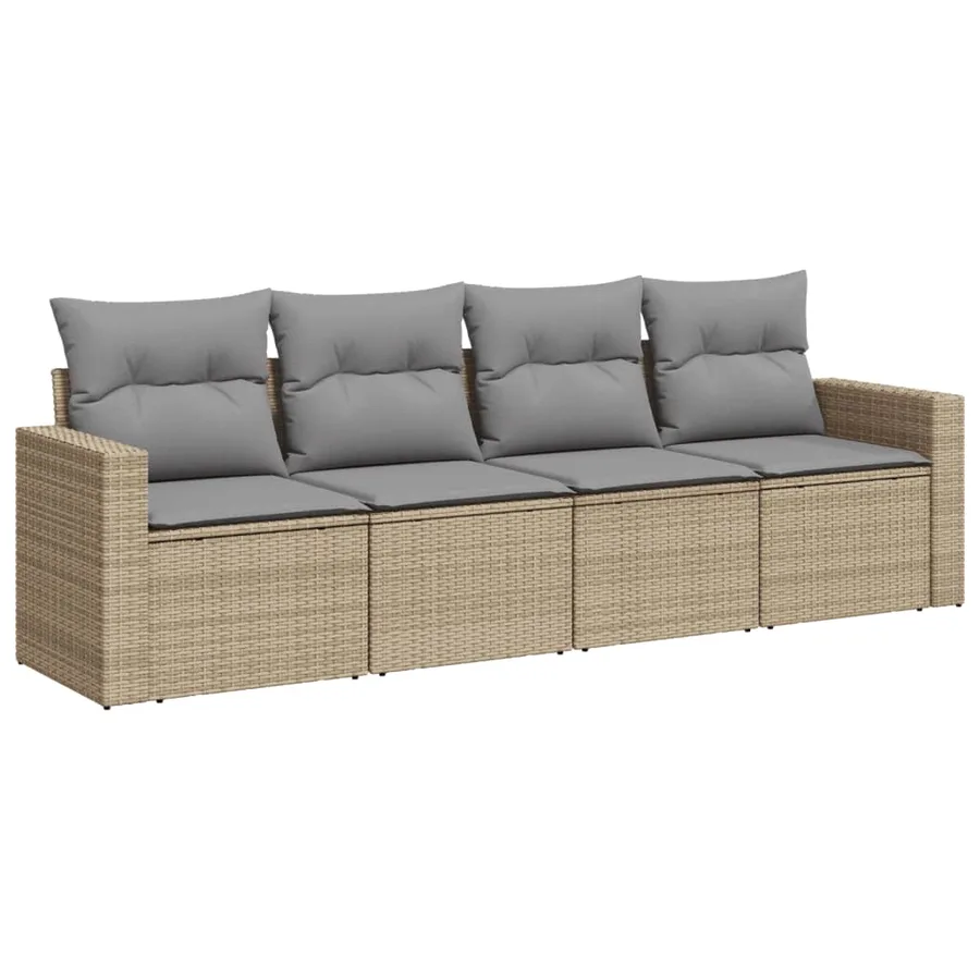 Salon de jardin avec coussins 4 pcs beige résine tressée - 2