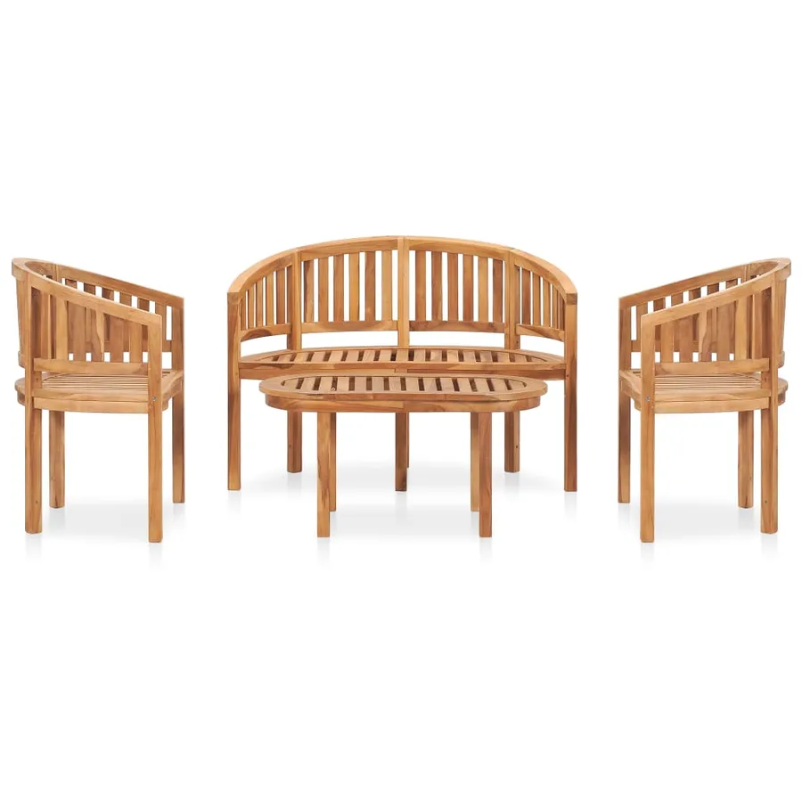 Salon de jardin 4 pcs en forme de banane Bois de teck solide - 2