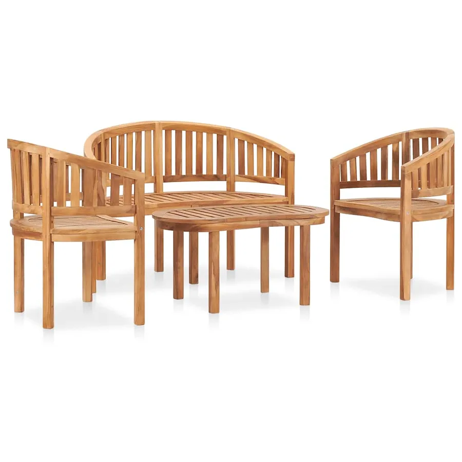 Salon de jardin 4 pcs en forme de banane Bois de teck solide - 3